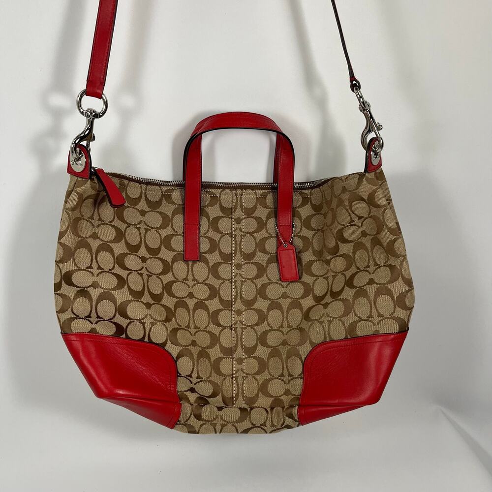 Coach Hadley Signature Tote Bag Zip Top Red Jacquard Preppy Classic Casual 31841